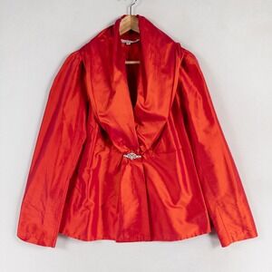 Connie Roberson Silk Top Blouse Sz Medium Red Orange Embellished Front Dressy